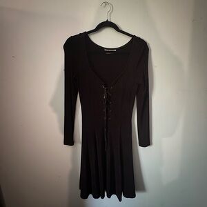 Vintage Elegant Black Lace-Up Dress